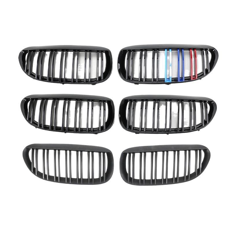 For 2006-2010 BMW 6 Series E63 Modified Dual-Line Gloss Black Grille Tri-Color M Front Grille Carbon Fiber Pattern Grille