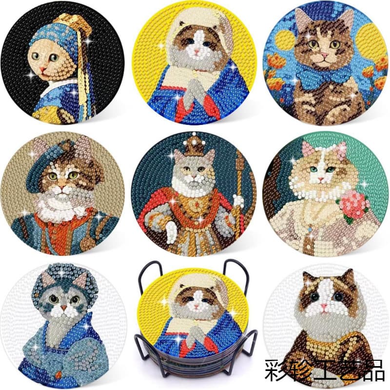5D DIY Acrylic Coaster Christmas Creative Diamond Painting Cup Coaster Placemat Wholesale Round with Stand