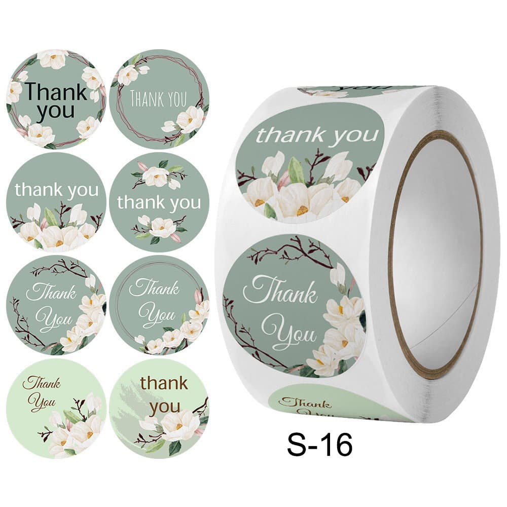 500/Roll Colorful Floral Coated Paper Stickers Rose Thank You Tags Holiday Birthday Wedding Envelope Decoration