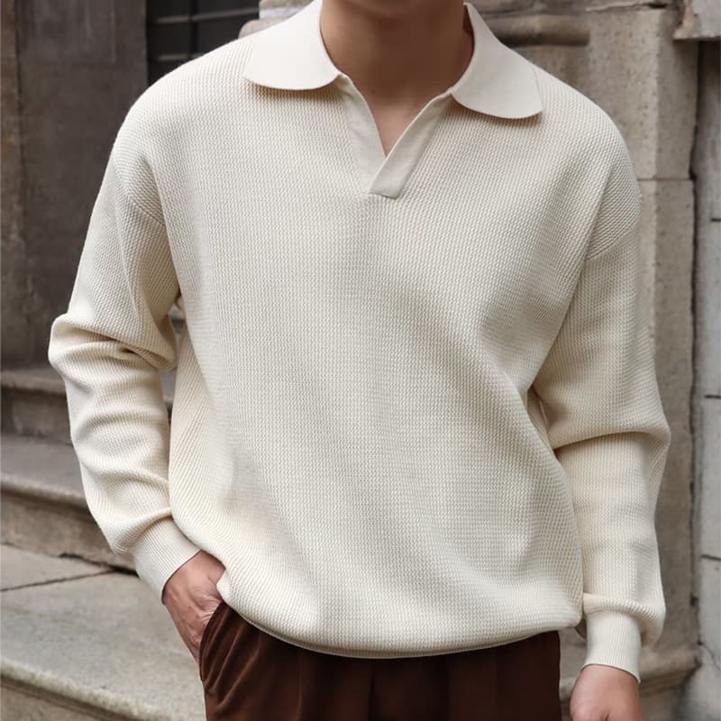 Men's Casual Warm Vintage Long Sleeve Sweater Autumn Knitted Top Lapel Fashionable Slimming Base Layer Top