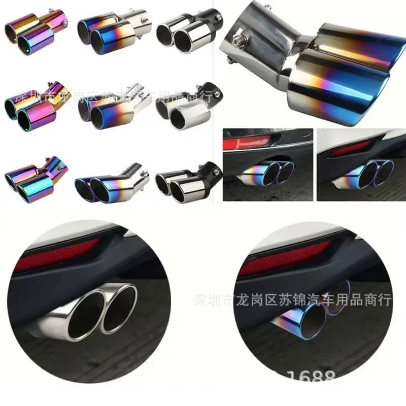 Car Modification Exhaust Pipe Muffler One-to-Two Tailpipe Racing Exhaust Tip Cover Stainless Steel Tailpipe