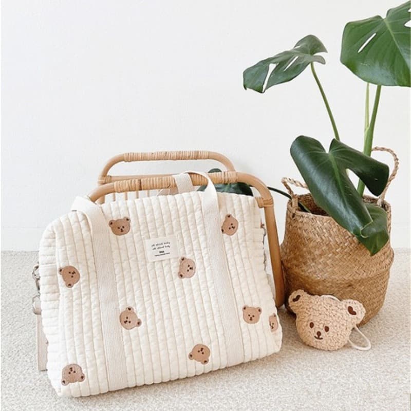 Zipper embroidered cotton mommy bag handbag baby stroller hanging bag diaper bag bottle organizer bag mother and baby bag