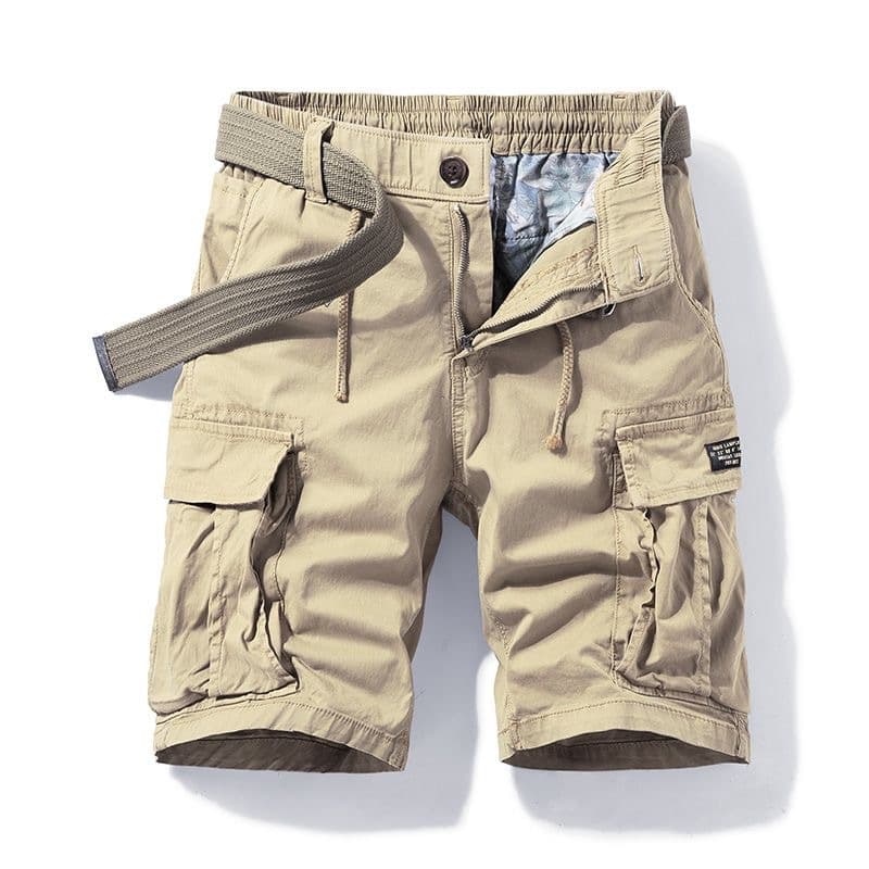 Summer Casual Cotton Workwear Shorts Men's Loose Multi-Pocket Buttons Lightweight Pure Cotton Five-Length Middle Pants