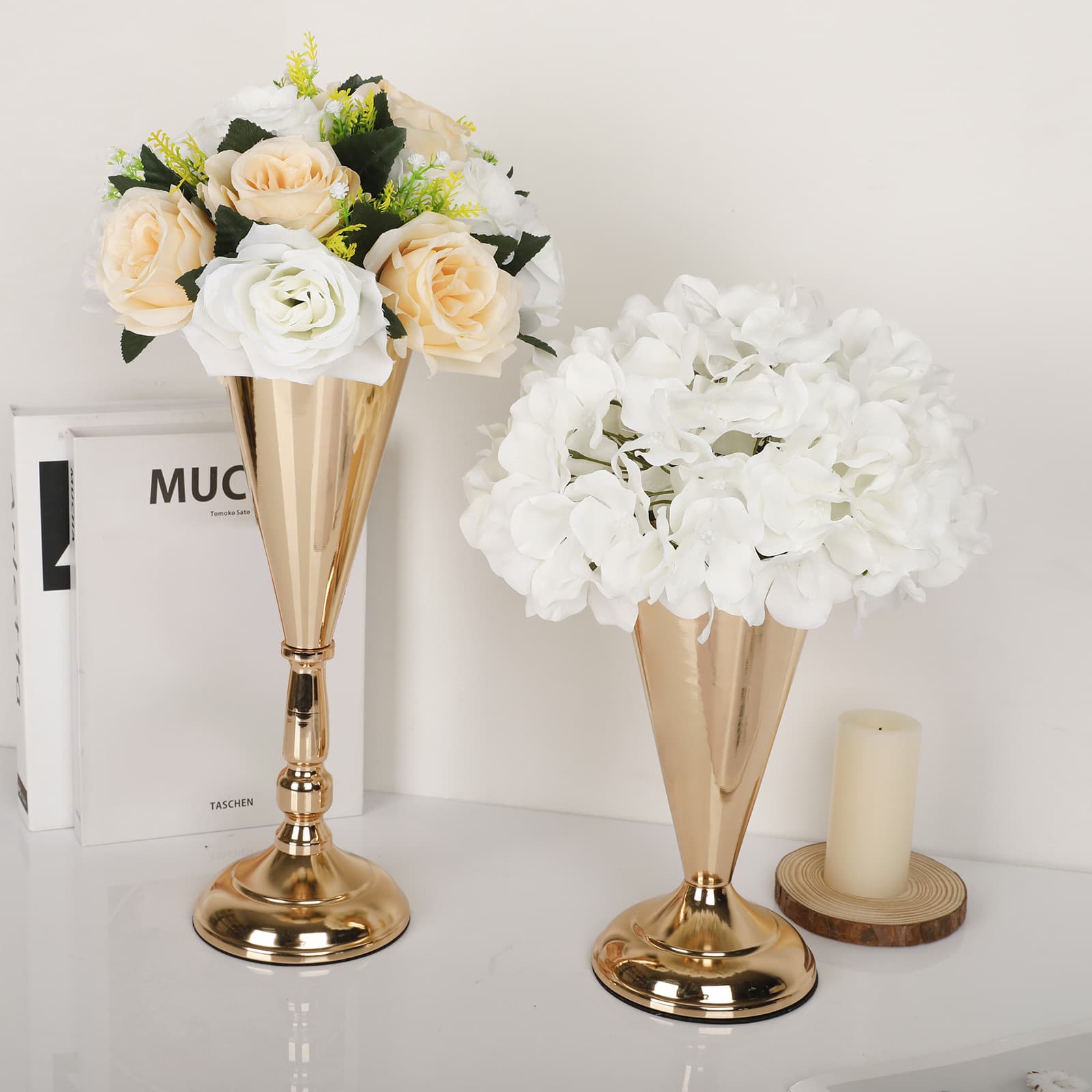 Wedding Aisle Guide, Gold Iron Art Wedding Scene Decoration Flower Vessel, Hotel Table Decoration Ornament Furniture Vase