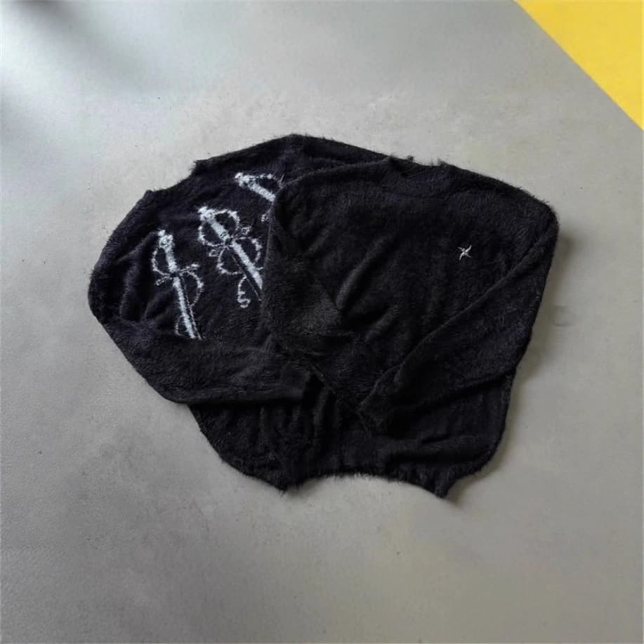 Y2K European and American Cross-Border Autumn/Winter New Style American Trendy Dark Dagger Jacquard Mink Knitwear Warm Round Neck Sweater