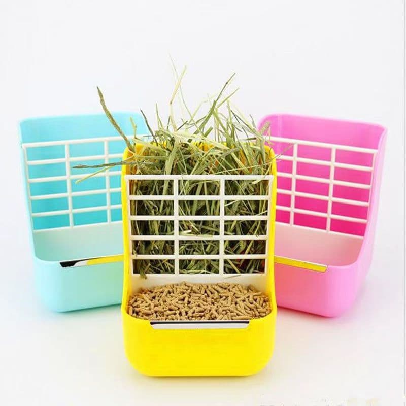 Rabbit Food Bowl Feeder with Fixation Anti-scatter Feeding Dish and Hay Rack 2-in-1 Hay Feeder Anti-tip Anti-waste Supplies