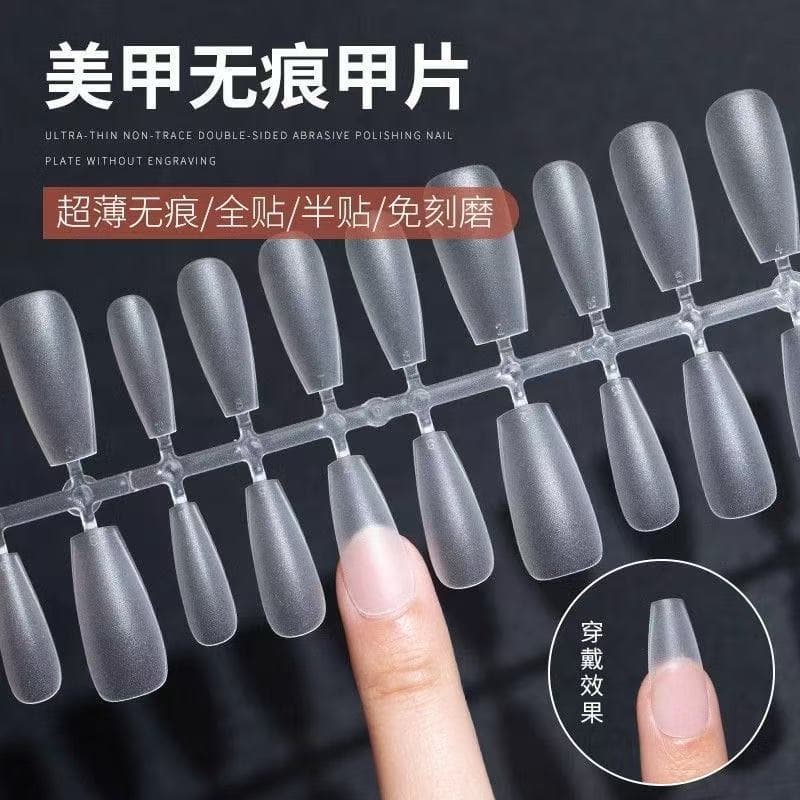 Wearable Nail Tips Medium Coffin Style, Extension False Nails, Invisible Thin Transparent Matte Finish, No Carving Needed, Full Cover Nail Tips