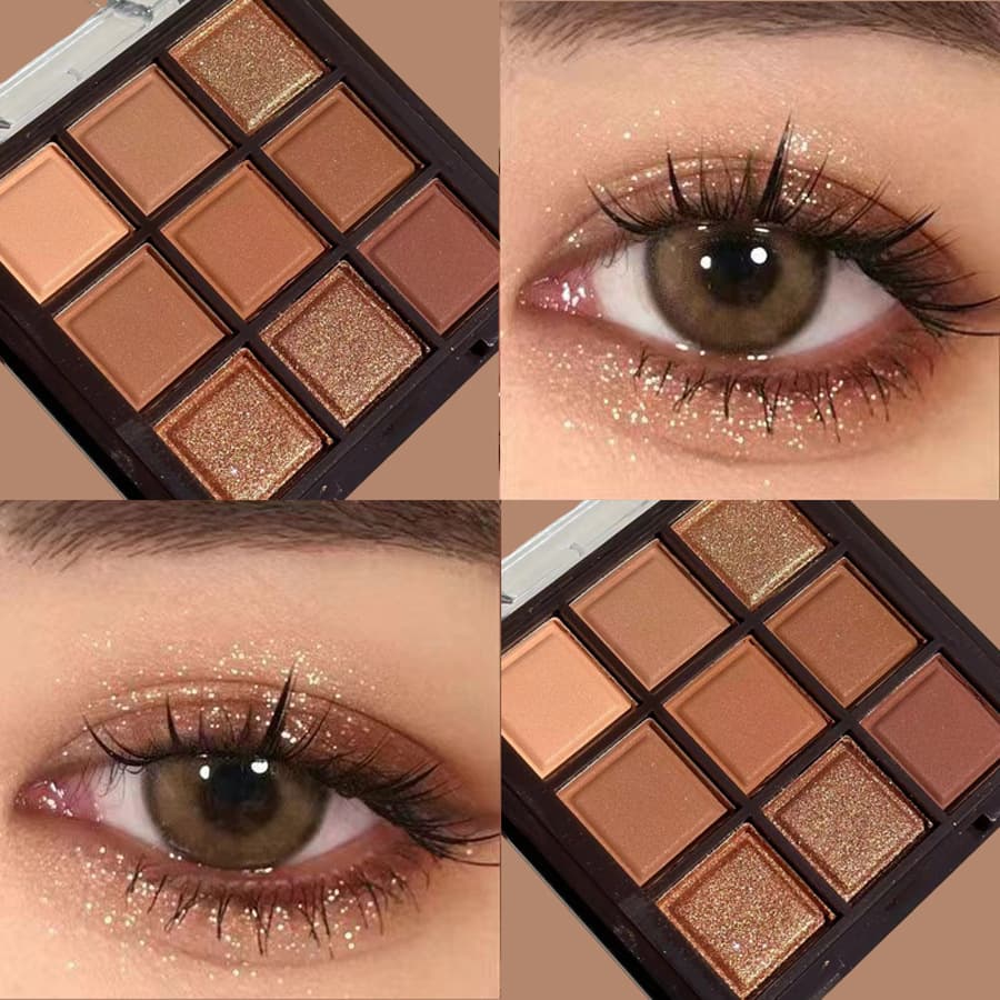 ErshiQi 9 color chocolate eye shadow palette matte pearlescent earth color fine shimmer warm brown affordable makeup eye shadow wholesale