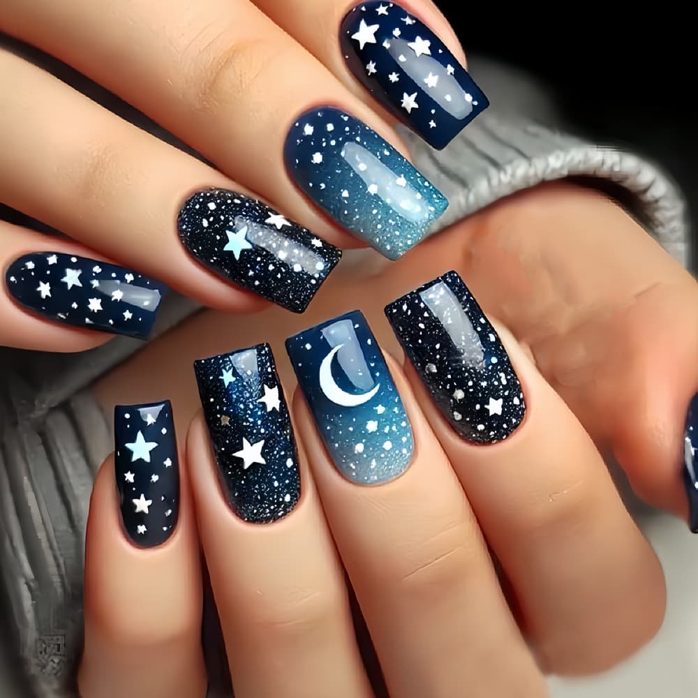 Cross-border Wearing Armor Chinese Star Moon Star Pressing Nails Elegant Bright Face False Nails press on nails