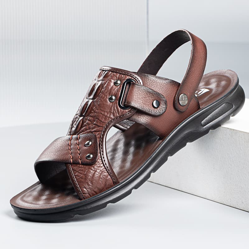 Wholesale New Men's Crocodile Pattern Sandals Genuine Leather Beach Shoes Casual Fashion Slippers Drop Shipping