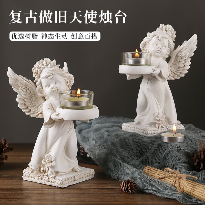 European Vintage Angel Candle Holder Ornament Resin Home Desktop Decoration Romantic Candlelight Dinner Atmosphere Decor Prop
