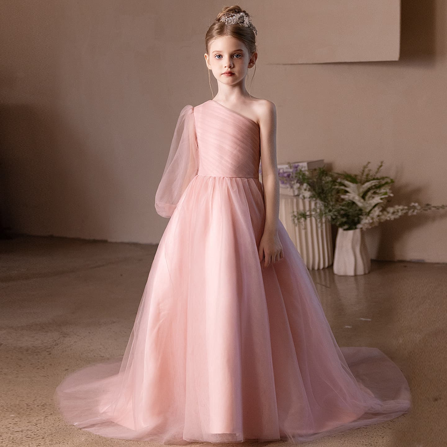 Off-shoulder children's dress princess dress simple new style big children's piano playing tutu skirt girl's violin performance clothing
