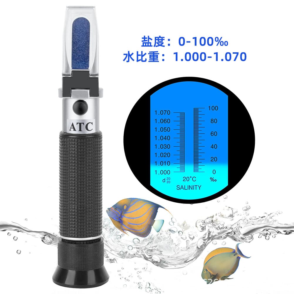 Handheld Salinity Refractometer 0-100‰, Salinity Meter for Fresh/Seawater Aquaculture, Specific Gravity Detector for Seawater