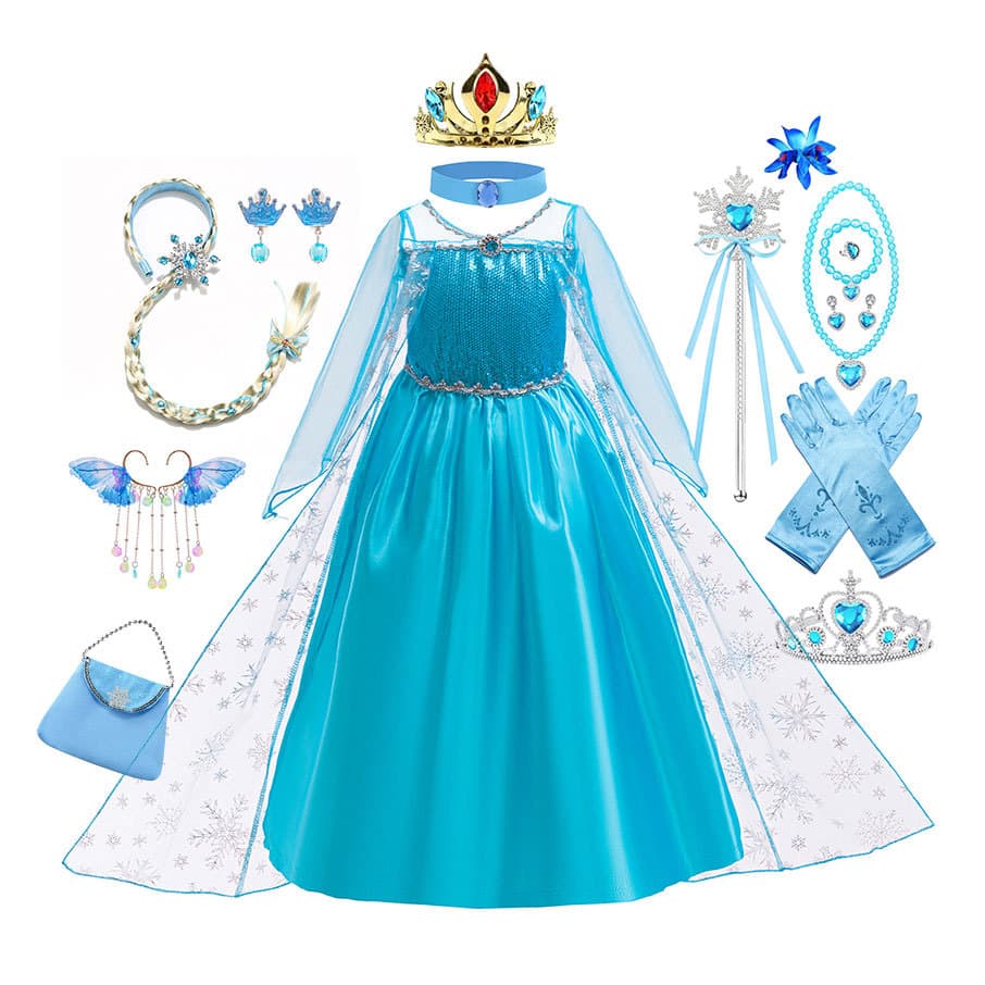 Frozen Sparkle Elsa Princess Dress Elsa Long Sleeve Dress Cinderella Halloween Costume