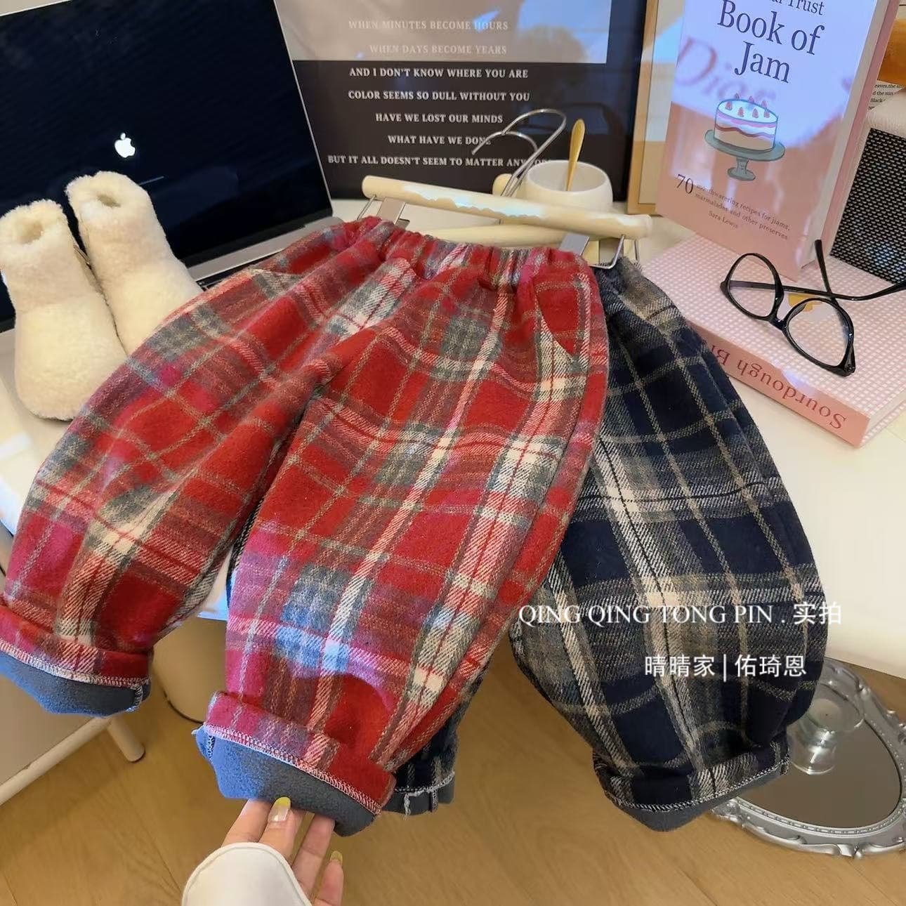 2025 New Trendy Fashion Children's Fleece-Lined Pants Versatile Straight Pants Fleece-Lined Thick Korean Version Pants Casual Versatile