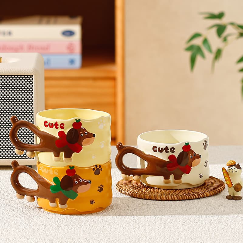 Dachshund Stacking Cups Cross-Border Christmas Mug Apple Sausage Dog Shaped Cup Ceramic Cup Household Water Cup