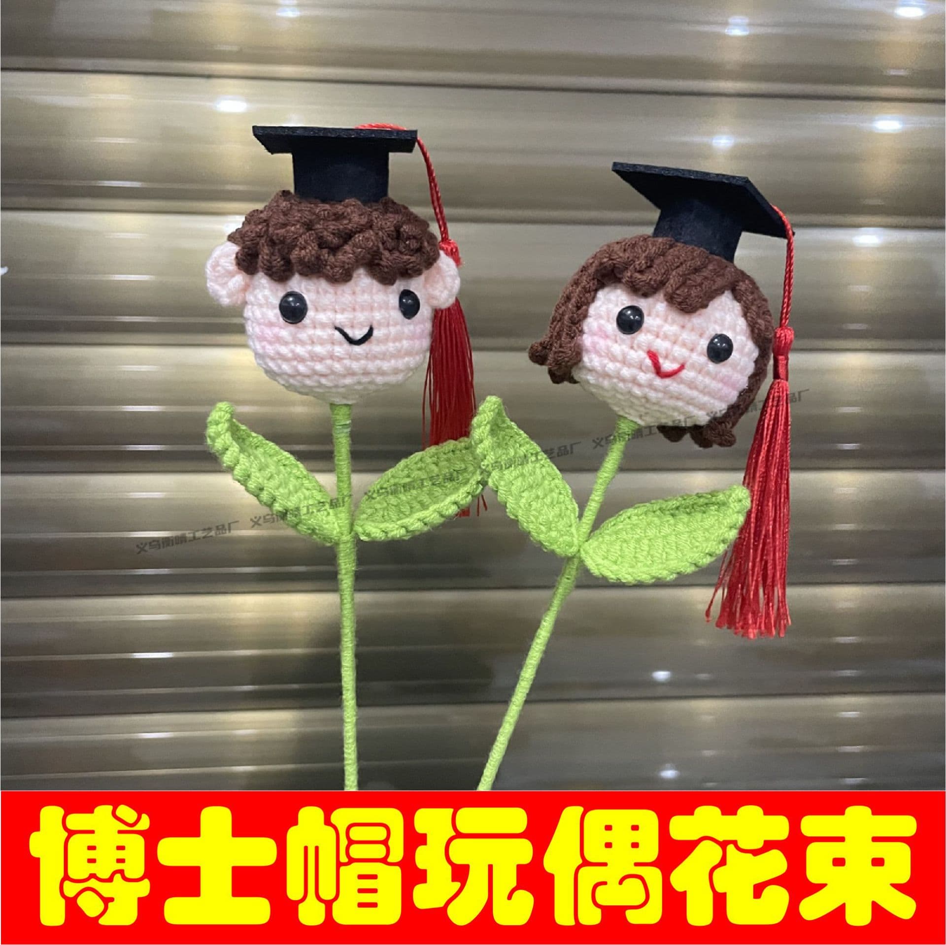 Graduation Doctor Hat Bouquet for Boys and Girls, Animal-Themed School Handmade Knitted Wool Yarn Bouquet