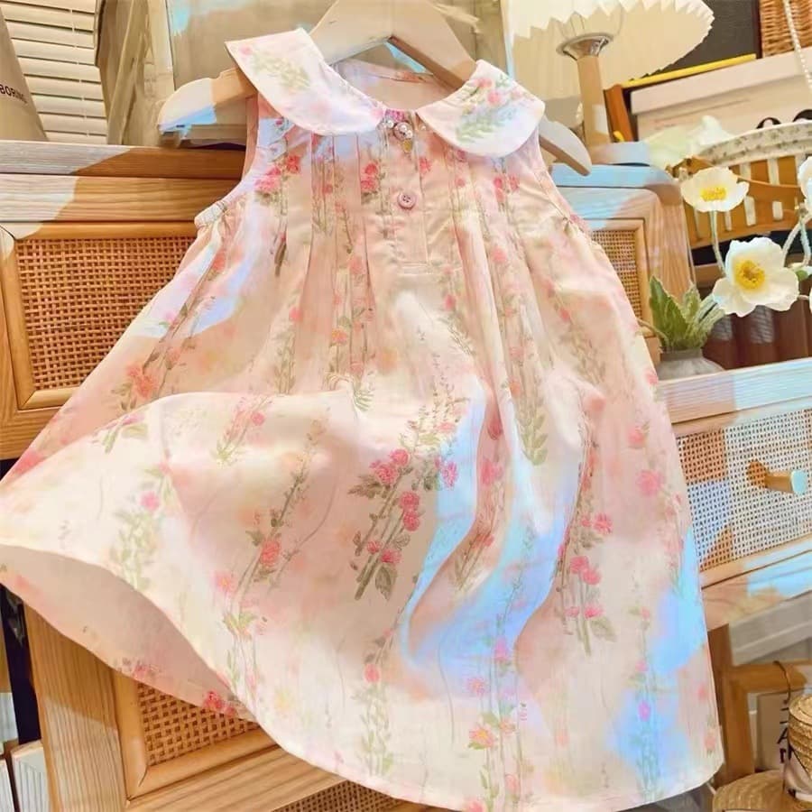Cotton Dress Summer 2025 New Baby Girl Vest Dress Floral Print Princess Dress Outwear