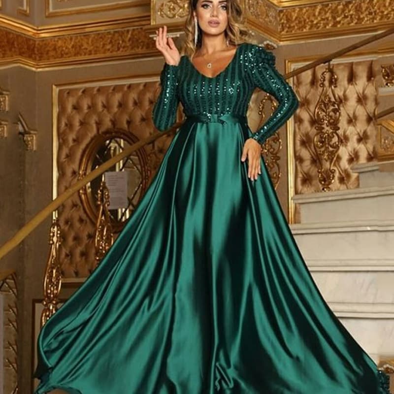 New European and American fashion V-neck full skirt sexy long skirt tail banquet evening dress