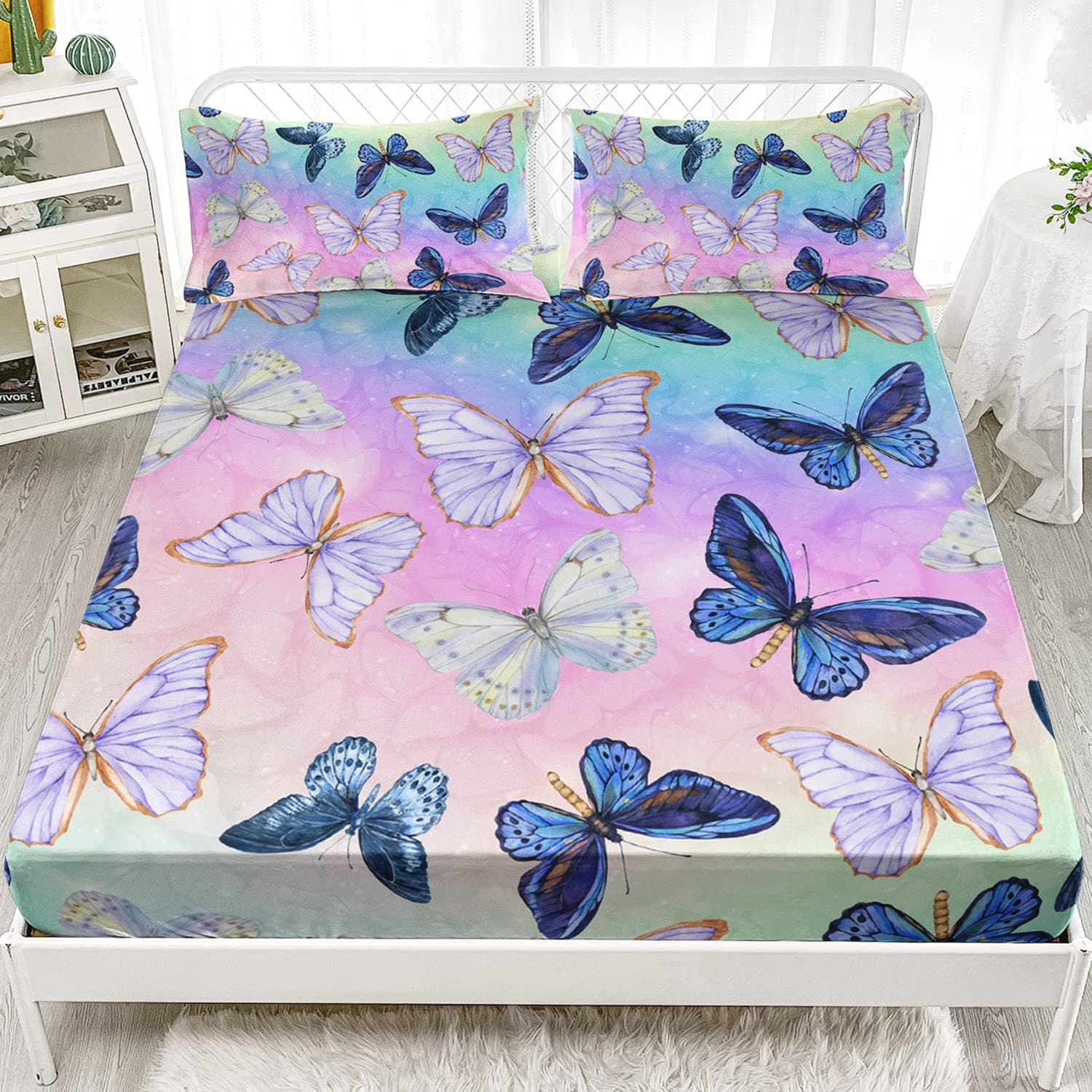Dream Butterfly Purple Aesthetic Girl Bed Sheet Three-Piece Set Digital Print Cross-Border Bedding Set