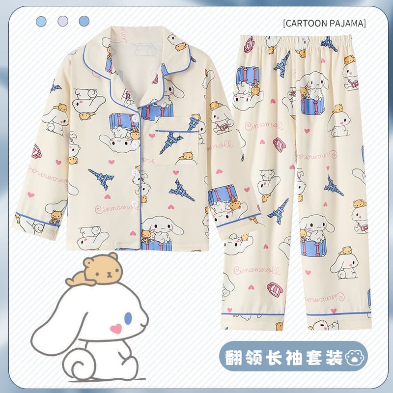 2024 New Girls Notch Lapel Cardigan Pajamas Spring Autumn Cute Cartoon Boys Girls Loose Thin Loungewear Wholesale