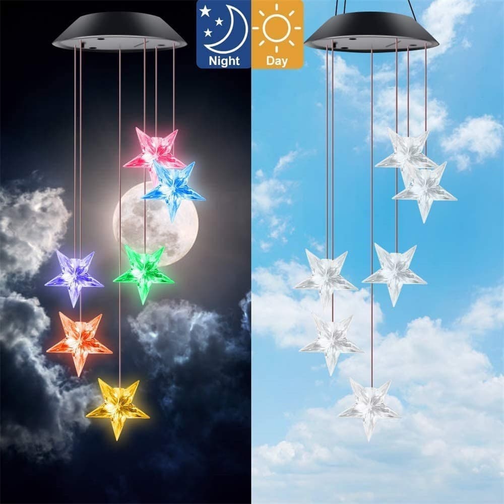 LED Solar Dragonfly Butterfly Wind Chime Light, Color-Changing Solar Garden Decorative Hanging Light Hummingbird Wind Chime Light