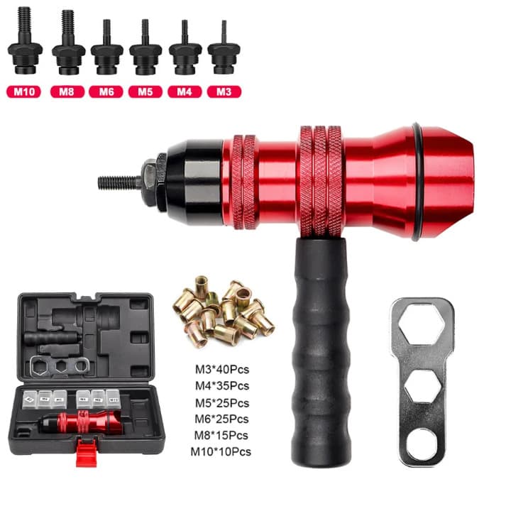 Electric Wrench Gun Aluminum Alloy Drill Conversion Head Single Hand Operated Rivet Gun M3-M10 Rivet Size Range Hand Tools