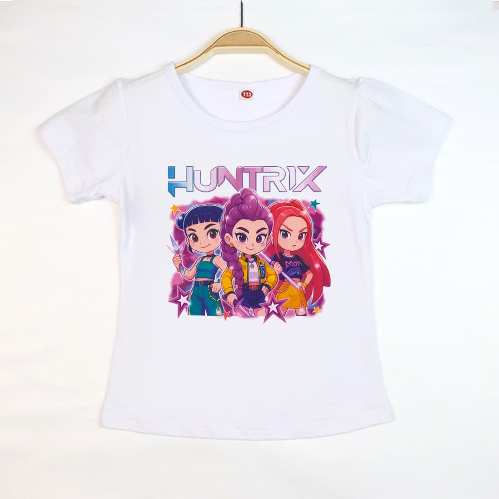 KPOP Girls T-Shirt Summer New Short Sleeve Cotton Kids Girls Top Half Sleeve Huntress Group Clothes