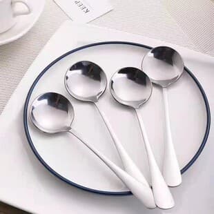 Thickened Stainless Steel Spoon Fruit Spoon Watermelon Spoon Adult and Child Soup Spoon Eating Spoon Medium-Long Handle Household Spoon