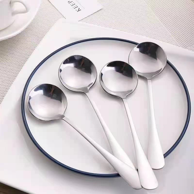 Thickened Stainless Steel Spoon Fruit Spoon Watermelon Spoon Children's Soup Spoon Eating Spoon Medium-Long Handle Household Spoon