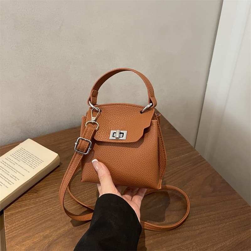 2026 cross-border women's bag litchi pattern fashion platinum Kelly bag commuter high-end shoulder crossbody bag handbag