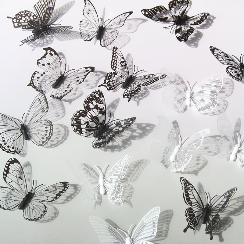 8CM Black and White Butterfly Transparent 3D Lifelike Butterfly Flower Decoration Craft Ornament Butterfly