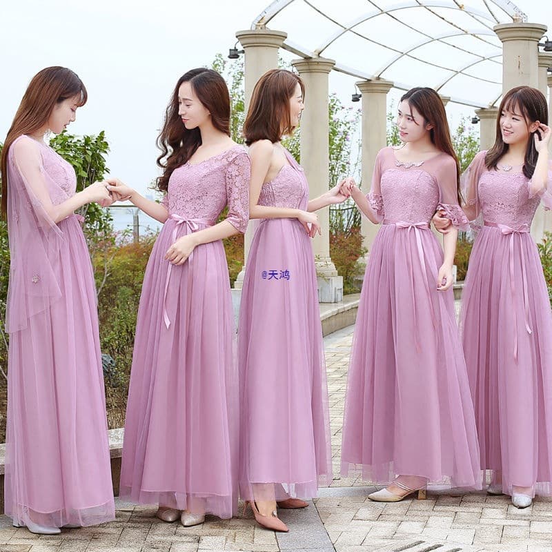 Bridesmaid Dress 2026 New Korean Style Long Gray Slimming Champagne Color Dress