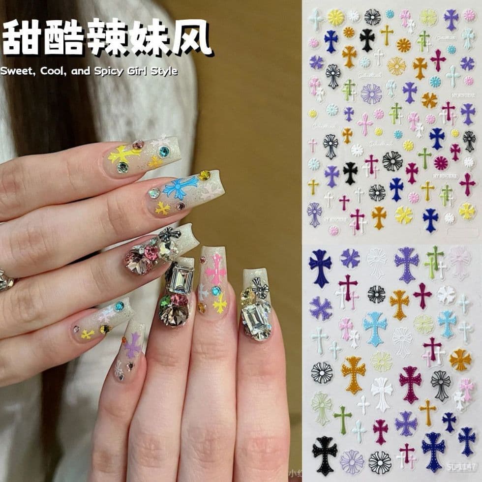 New color cross nail art stickers advanced sweet and cool hot girl style macaron 5d three-dimensional relief nail stickers