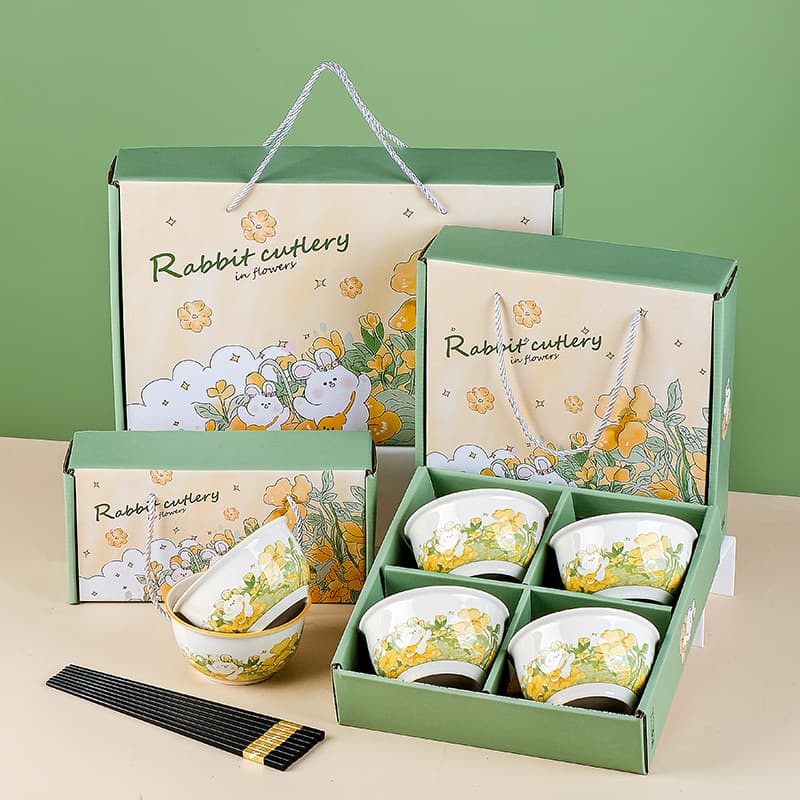 Household underglaze ceramic bowls, bowls and chopsticks sets, cross-border wholesale tableware bowls, rice bowls, gift boxes, souvenirs