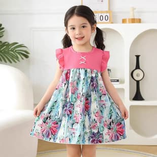 Outong Summer New Printed Dress Sleeveless Puffy Dress Birthday Girl Gown Children Princess Dress for Toddler Girls