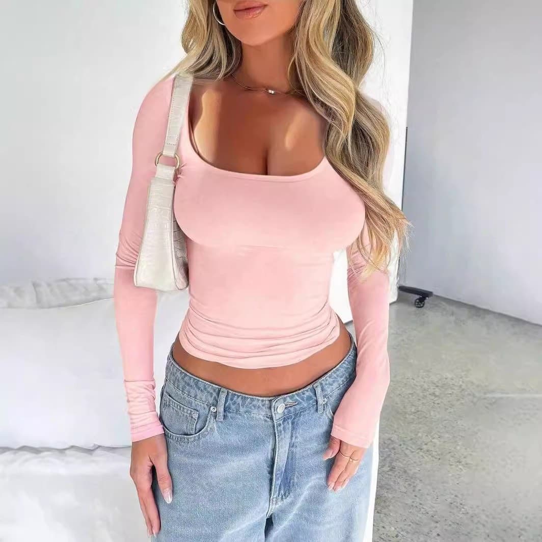 European and American Slim Fit Long Sleeve Top for Amazon Cross-Border Trade, YK Stand Collar Solid Color Women's Clothing U