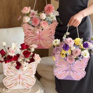 Handheld Flower Box Fresh Flower Packaging Flower Arrangement Box Bouquet Packaging Material Floral Handbag Factory Wholesale Bow Flower Box
