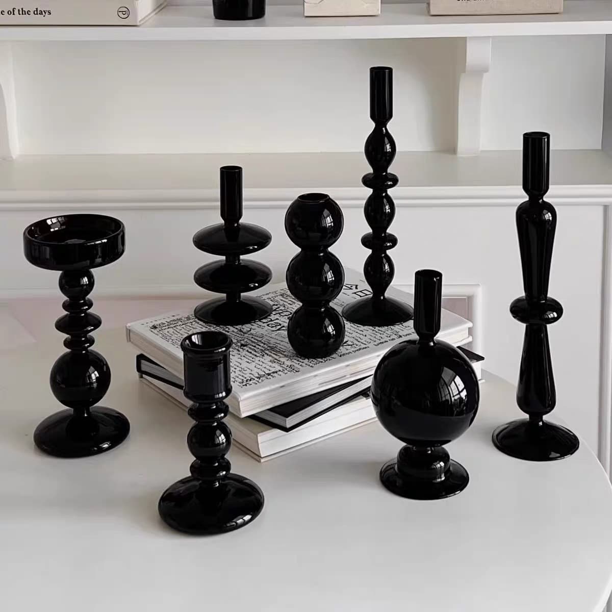 Black Glass Candle Holder Decoration Luxury Premium Candle Stand Bedside Glass Vase Ornament Candlelight Prop