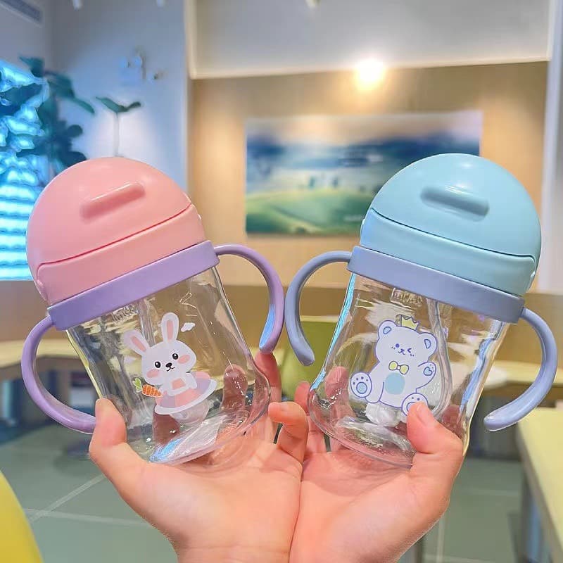 New Toddler Sippy Cup Kids Plastic Straw Cup with Handles Weighted Ball Baby Cartoon Dinosaur Water Cup