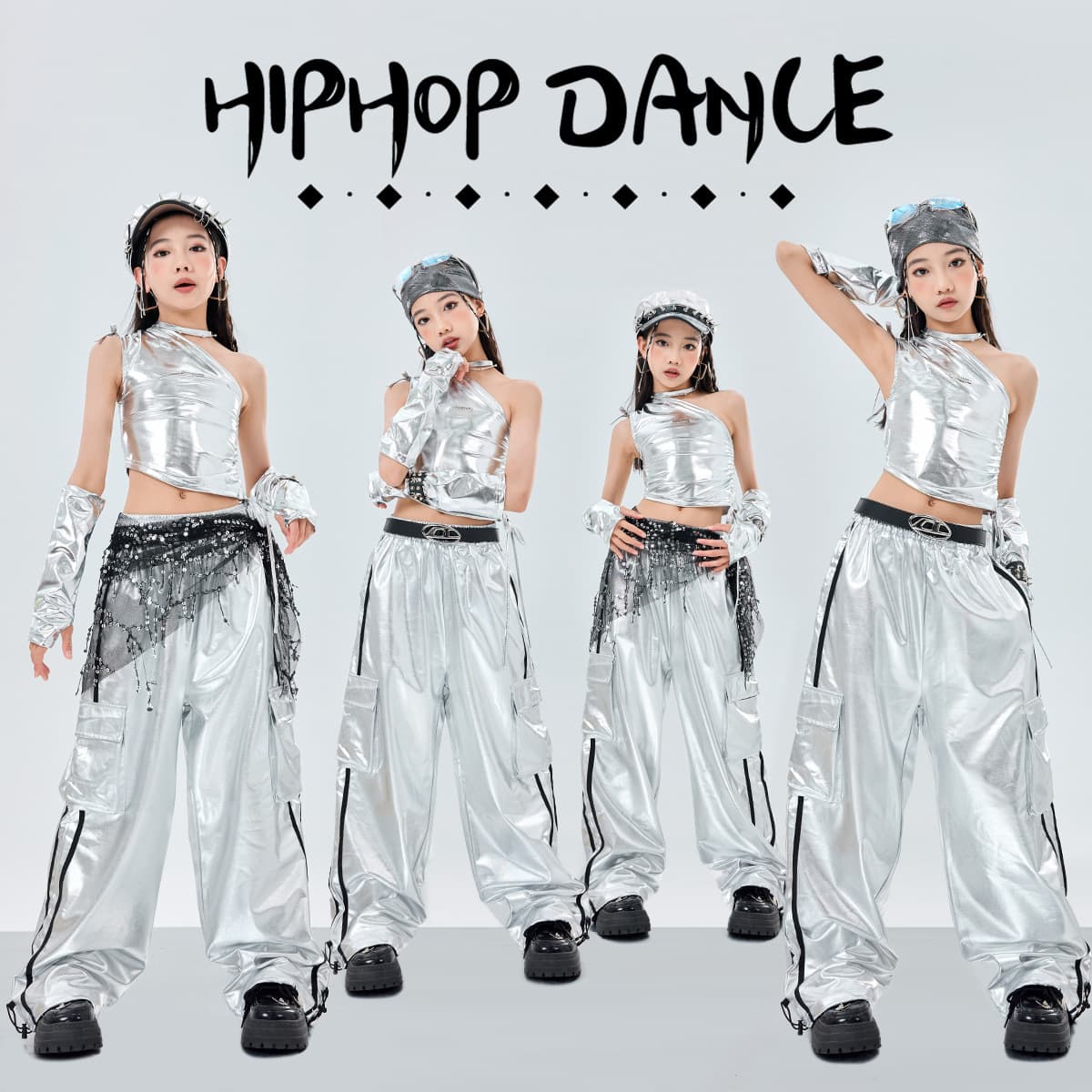 Jazz Dance Clothing Girls Dance Studio Practice Clothing Silver Pants Kidsren's Model Catwalk Fashion Performance Clothing