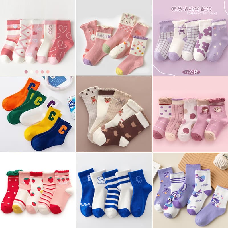 2022 Autumn/Winter Children's Socks Wholesale Boys Girls Cartoon Socks Short Socks Middle and Older Children Solid Color Cotton Socks Student Socks