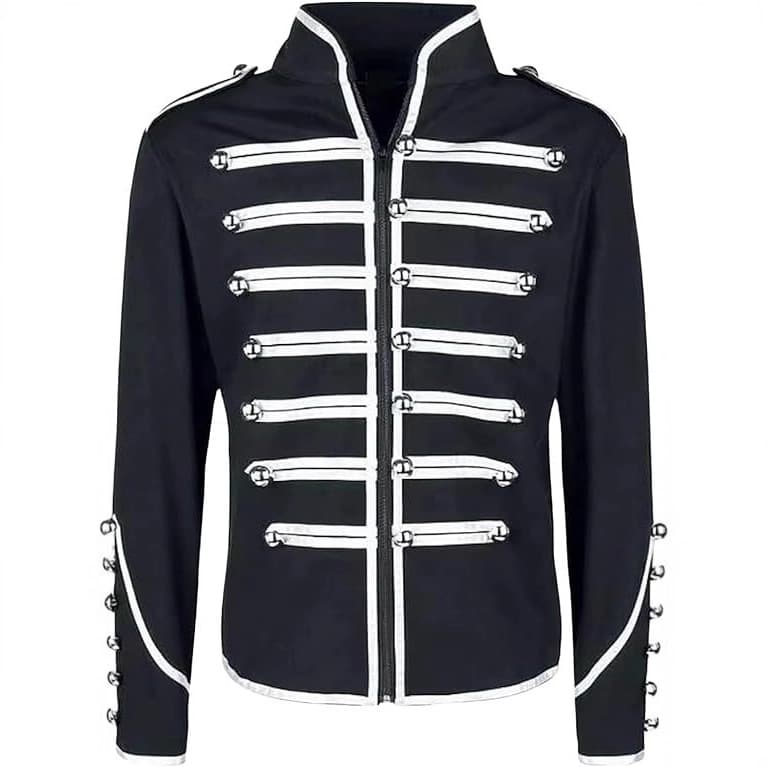 Medieval Gothic Men's Outerwear Men's Unique Gothic Steampunk Silver Black Parade Drummer Jacket