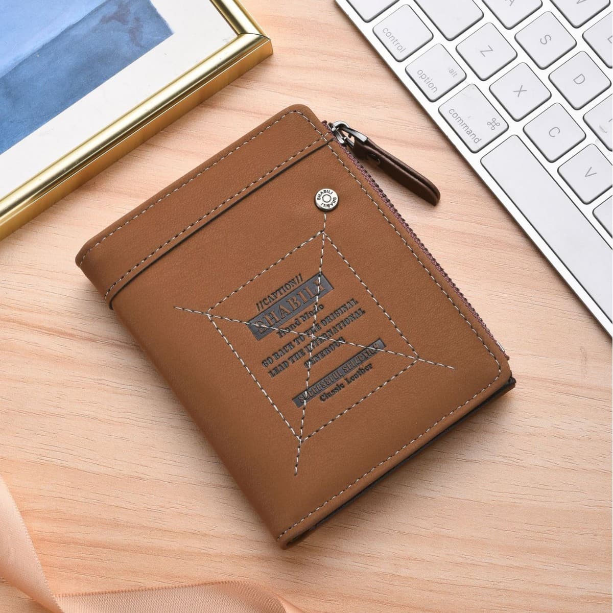Men's short wallet retro zipper multi-card slot card holder ID wallet fashionable youth car stitching coin purse trendy