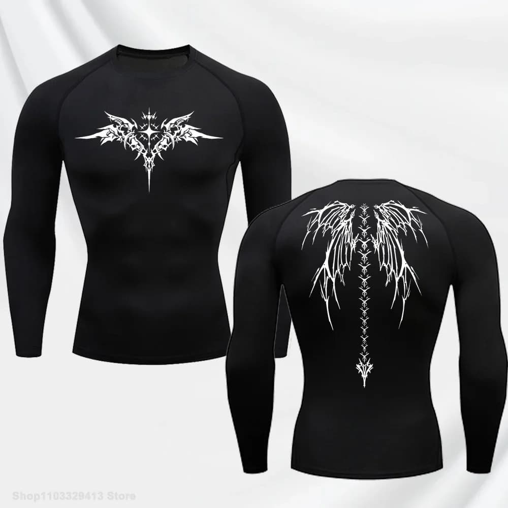 Casual Anime Print Running Compression T-Shirt Men Quick Dry Fitness Workout Sportswear Sports