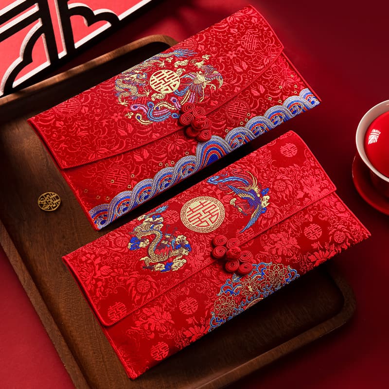 Wedding Red Envelope Ten-Thousand-Yuan Favor Pack 2024 New Style: Engagement Fabric Large Red Envelope Bag, Tea Ceremony Name-Changing Fee