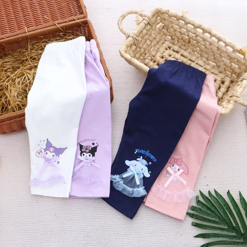 Kids' 7-point pants summer thin girls' pure cotton 3D cartoon leggings, ultra-thin 7-point stretch ankle pants
