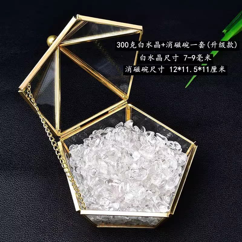 Natural Crystal Chip Cleansing Bowl, Purification Glass Bowl with Guardian Salt, Wholesale Jewelry Box Storage Box with Lid, Aromatherapy Stone