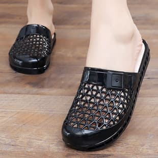 Women's Slippers Summer Indoor Soft Sole Non-Slip Plastic Shoes Hollow Breathable Wide Feet Non-Odor Closed-Toe Half Slippers
