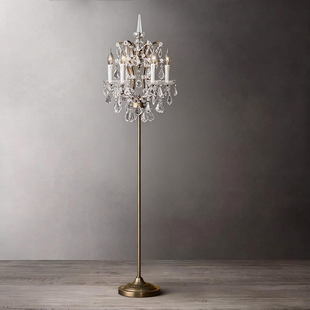 American Country-Style Crystal Floor Lamp Coffee Table Living Room Study Decorative Lamp Retro White French-Style Candle Iron Crystal Lamp